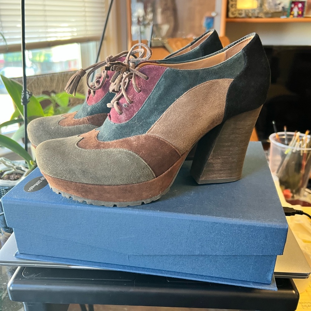 Earthies Women's Multicolor Suede Platform Lace-Up Oxfords